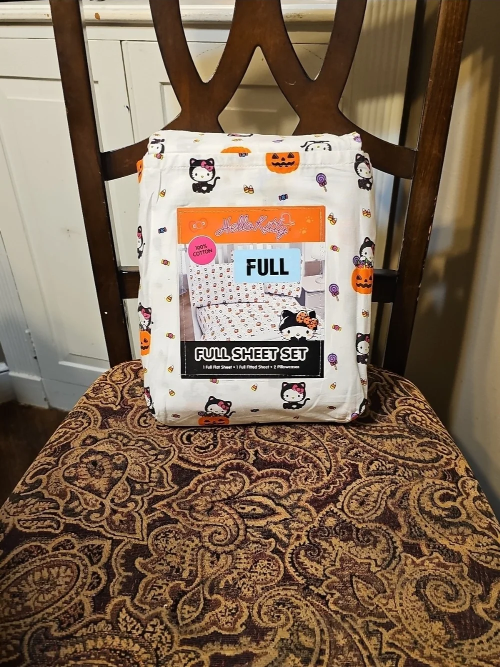 Hello Kitty White Halloween Full Sheet Set with Orange & Black Accents